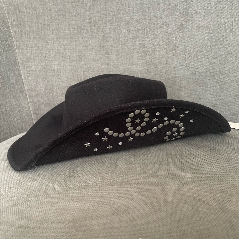 Anthropologie Black Studded Cowboy Hat